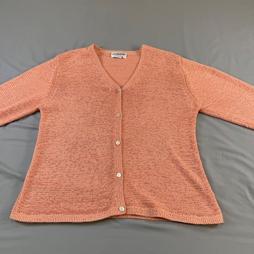 Pendleton V Neck Knit Cardigan‎ Peach Button Front Lightweight Sweater Womens M